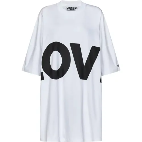 Weiße Love Print T-Shirt Kleid , Damen, Größe: 3XS - Moschino - Modalova