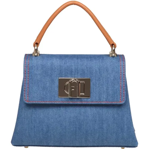 Mini handbag in jeans fabric , female, Sizes: ONE SIZE - Furla - Modalova