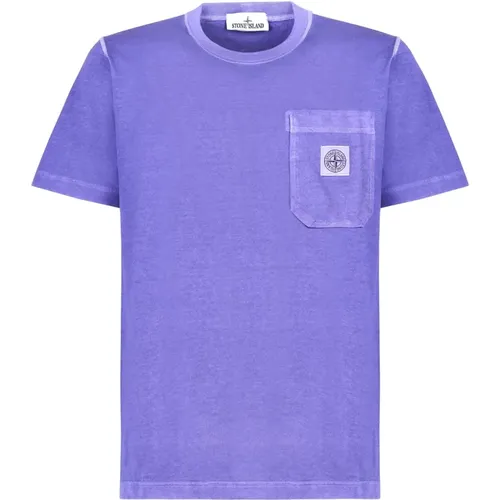 Lavendelfarbenes Baumwoll-T-Shirt mit Tasche und Logo-Patch - Stone Island - Modalova