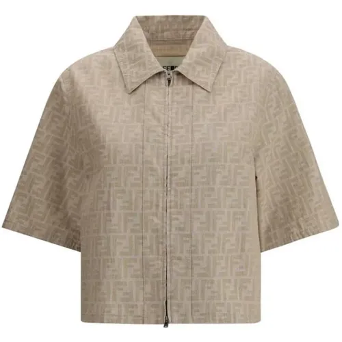 Shirts, female, , Size: XS Chambray Jacket with Jacquard Weave - Fendi - Modalova