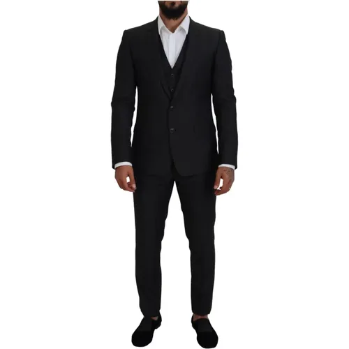 Single Breasted Suits, male, , Size: L Martini 3 Piece Slim Fit Suit - Dolce & Gabbana - Modalova