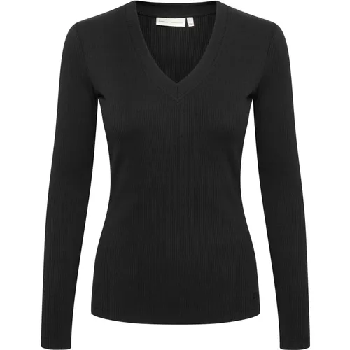 Schwarzes V-Ausschnitt Langarm-Top , Damen, Größe: 2XS - InWear - Modalova