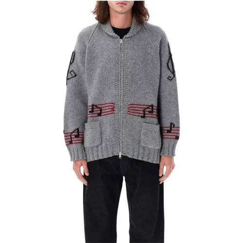 Grey Knitwear Jumper with Musical Note Embroidery , male, Sizes: L - YMC You Must Create - Modalova