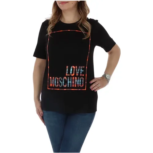 Grafik T-Shirt für Frauen Frühling/Sommer , Damen, Größe: S - Love Moschino - Modalova