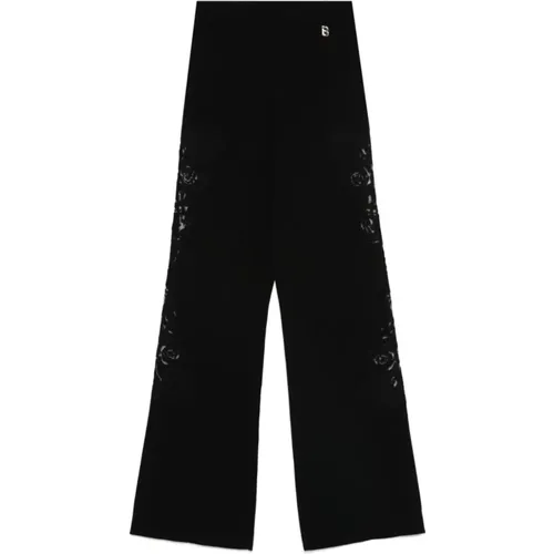 Blumen Bestickte Schwarze Hose , Damen, Größe: M - Blugirl - Modalova