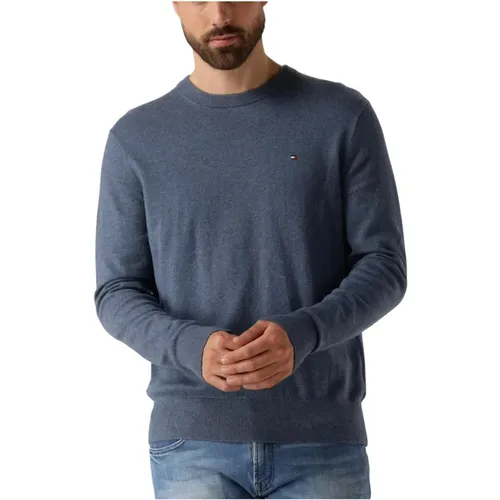 Blaue Cashmere Crew Neck Pullover , Herren, Größe: 2XL - Tommy Hilfiger - Modalova