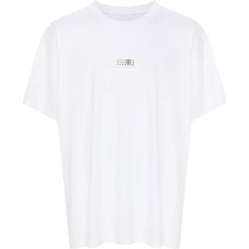 Weiße Baumwoll-Jersey-T-Shirt mit Logo-Patch , Herren, Größe: XL - MM6 Maison Margiela - Modalova