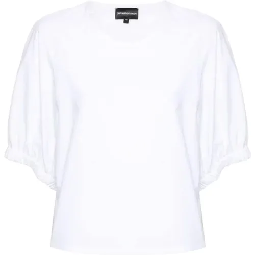 Weiße Popeline Puff Sleeve Top , Damen, Größe: M - Emporio Armani - Modalova