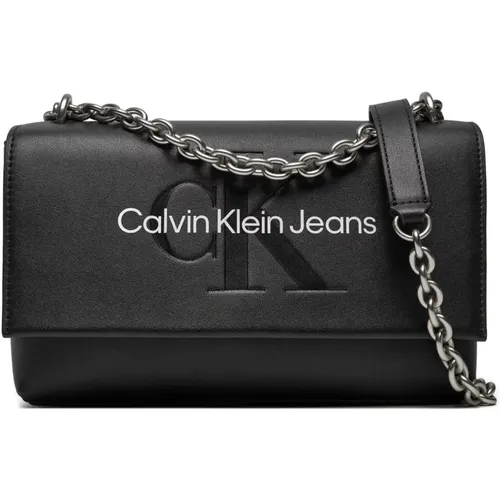 Schwarze Print-Schultertasche mit Clip , Damen, Größe: ONE Size - Calvin Klein Jeans - Modalova
