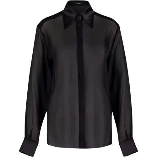 Satin-Trimmed Silk-Chiffon Shirt , female, Sizes: XS - Dolce & Gabbana - Modalova
