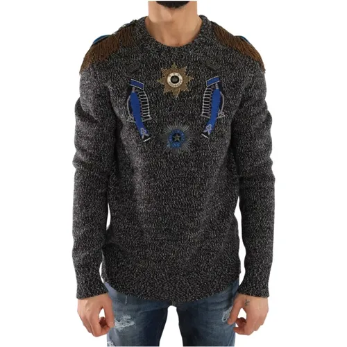 Grauer Woll-Kaschmir-Pullover mit King Knight Motiv - Dolce & Gabbana - Modalova