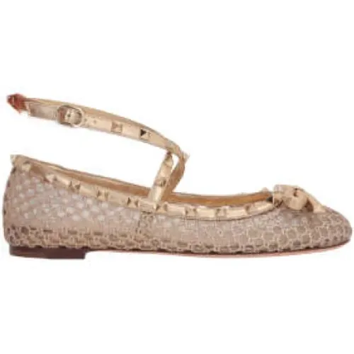 Gold Mesh Ballet Flats with Studs , female, Sizes: 5 UK, 3 UK, 5 1/2 UK, 4 UK, 6 UK, 7 UK, 4 1/2 UK, 3 1/2 UK - Valentino Garavani - Modalova