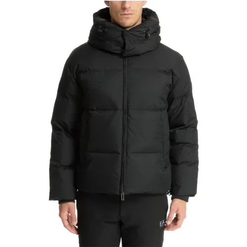 Logo Pattern Down Jacket with Detachable Hood , male, Sizes: L, M, XL - Emporio Armani - Modalova