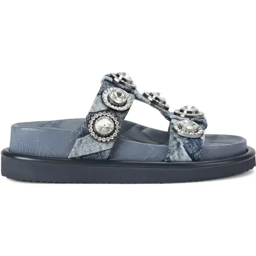 Sliders, female, , Size: 10 US Crystal Denim Sandals Quilted Insole - Kurt Geiger - Modalova