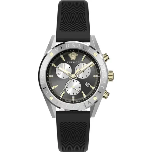 Watches, male, , Size: ONE SIZE V-Chrono Chronograph Watch Black Silicone - Versace - Modalova