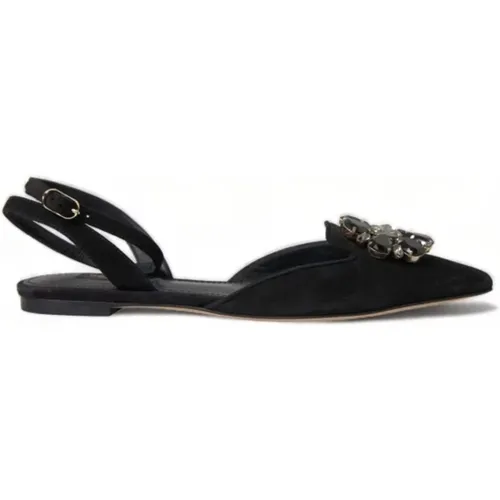 Crystal Point-Toe Slingback Flats , female, Sizes: 3 1/2 UK - Dolce & Gabbana - Modalova