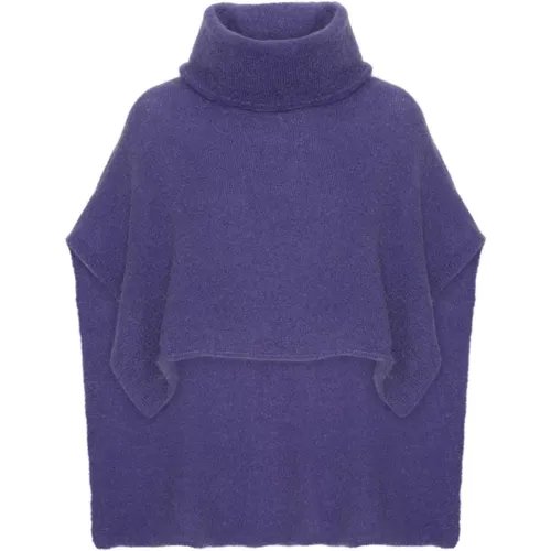 Elegantes Violettes Rollkragen-Poncho - American Dreams - Modalova