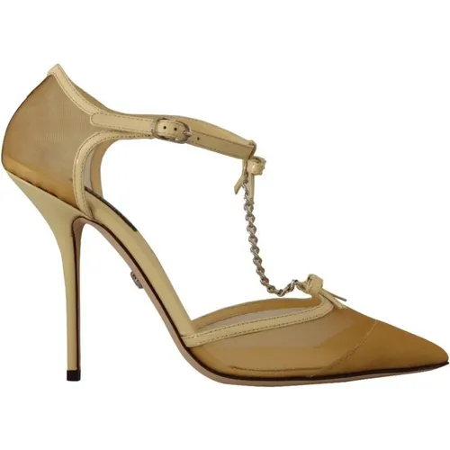 Mesh T-strap Heels Pumps , female, Sizes: 6 UK - Dolce & Gabbana - Modalova