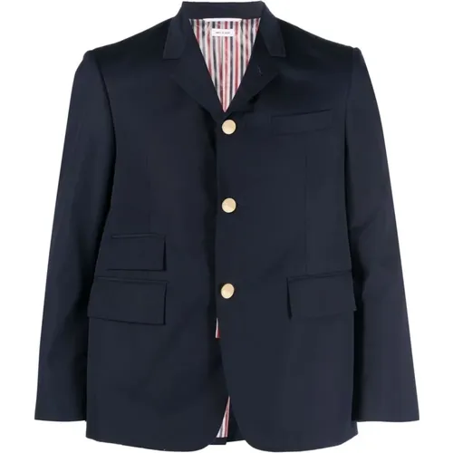 Blazers, male, , Size: XL Cotton Jacket with Tricolor Stripe Detail - Thom Browne - Modalova