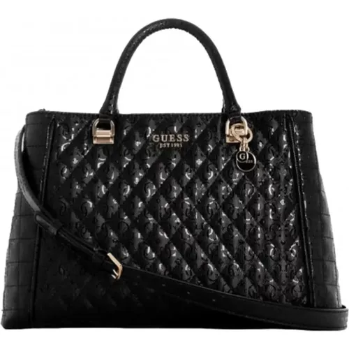 Schwarze rechteckige Handtasche mit glänzenden Logos , Damen, Größe: ONE Size - Guess - Modalova