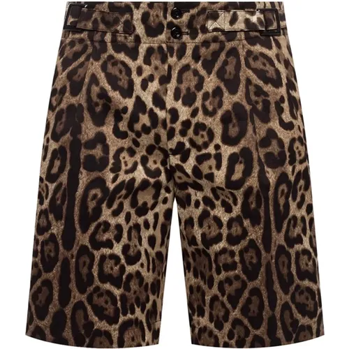 Casual Shorts, male, , Size: XS Leopard Print Cotton Shorts - Dolce & Gabbana - Modalova