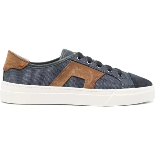 Sneakers, male, , Size: 9 US Logo Sneakers with Suede Trim - Santoni - Modalova