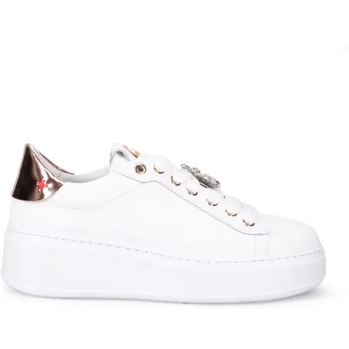 Weiße Ledersneaker mit laminiertem Detail , Damen, Größe: 35 EU - Gio+ - Modalova