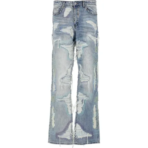 Straight Jeans, male, , Size: W26 Cotton Jeans with Studs and Ripped Details - Who Decides War - Modalova