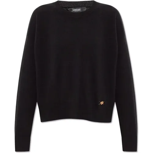 Round-neck Knitwear, female, , Size: S Sweater with logo - Versace - Modalova