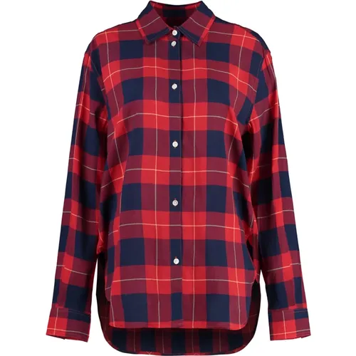 Rounded Hem Checked Cotton Shirt - TotêMe - Modalova