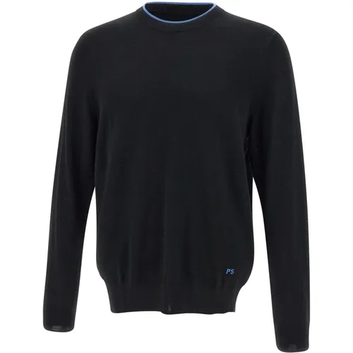 Schwarzer Wollpullover mit candy-blauer Paspelierung , Herren, Größe: 2XL - Paul Smith - Modalova