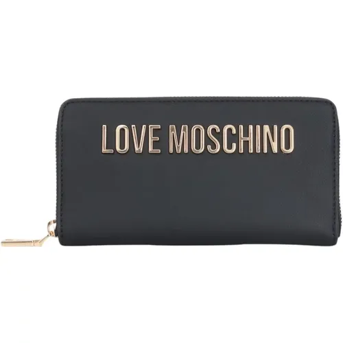 Schwarze Geldbörse mit goldener Reißverschluss , Damen, Größe: ONE Size - Love Moschino - Modalova