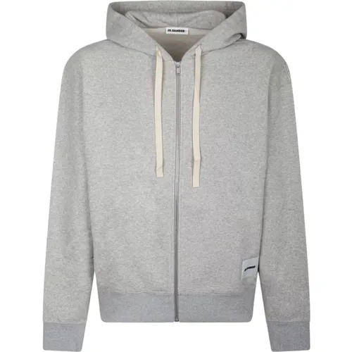 Zip-throughs, male, , Size: M Grey Logo Patch Cardigan - Jil Sander - Modalova