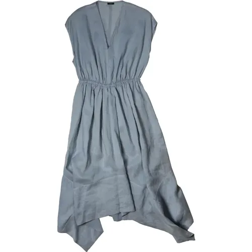 Blaues Leinen V-Ausschnitt Midi-Kleid - joseph - Modalova