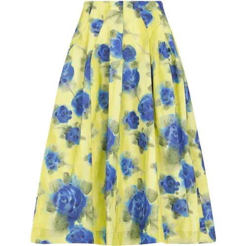 Yellow Rose Print A-Line Skirt , female, Sizes: XS, S - Marni - Modalova