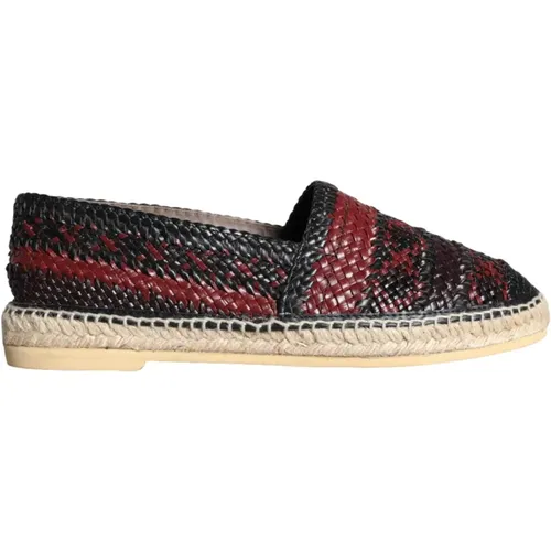 Espadrilles, male, , Size: 9 US Chestnut Woven Leather Espadrille Shoes - Dolce & Gabbana - Modalova