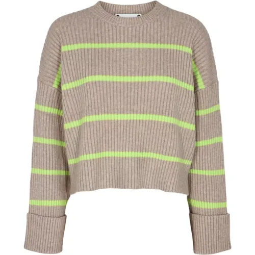 Champagner Neon Grün Gestreifter Strickpullover , Damen, Größe: M - Co'Couture - Modalova