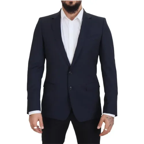 Formal Blazers, male, , Size: M Dark Wool Single Breasted Blazer - Dolce & Gabbana - Modalova