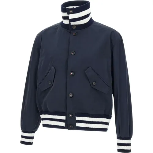 Bomber Jackets, male, , Size: M Flight Jacket Navy Satin Nylon - Thom Browne - Modalova