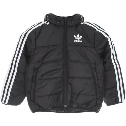 Schwarze/Weiße Steppjacke mit Abnehmbarer Kapuze - Adidas - Modalova