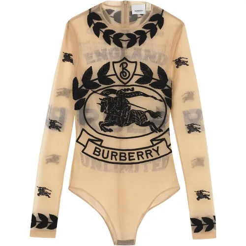 Body, female, , Size: M Tulle Bodysuit with Contrast Embroideries - Burberry - Modalova