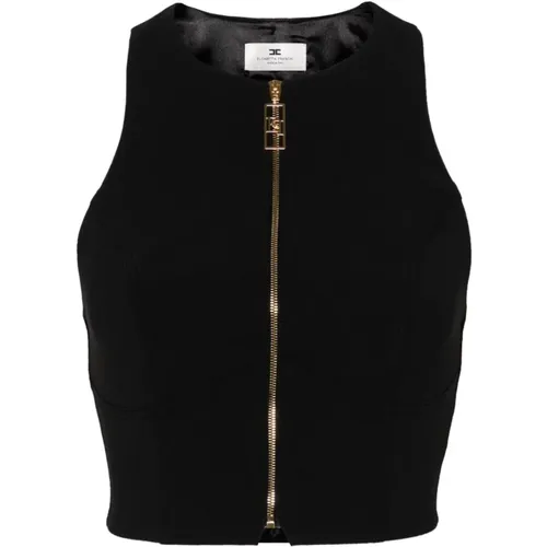 Cropped Top with Olympic Neckline , female, Sizes: S, M, XL - Elisabetta Franchi - Modalova