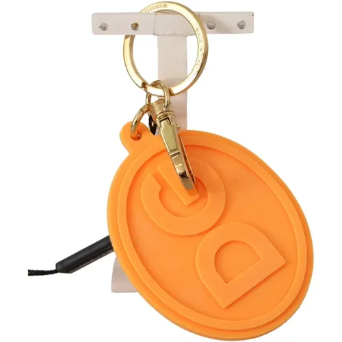 Oranger Gummi DG Logo Gold Schlüsselanhänger - Dolce & Gabbana - Modalova