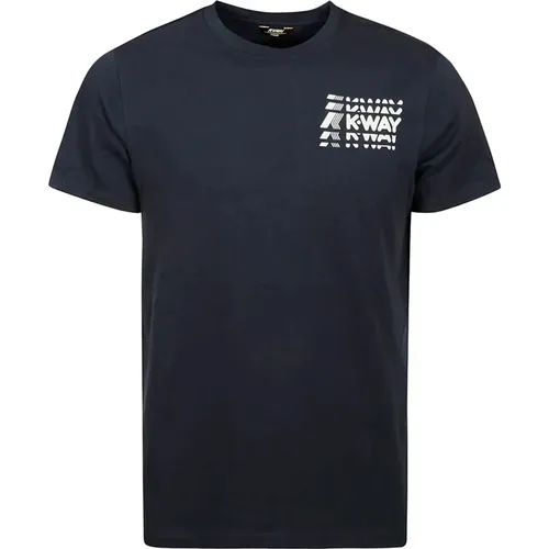 Bequemes Blaues Baumwoll-T-Shirt mit Logo-Print , Herren, Größe: 2XL - K-way - Modalova