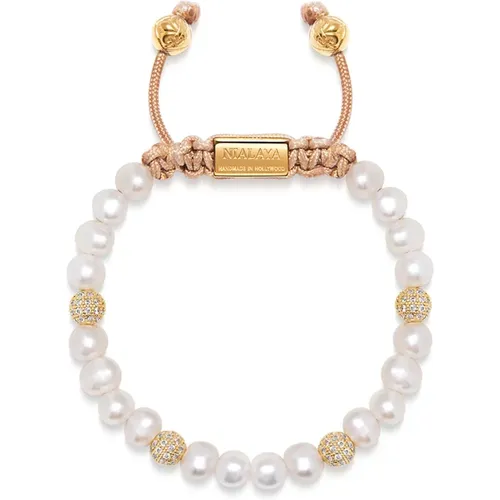 Women`s Beaded Bracelet with Pearl and Gold , Damen, Größe: M - Nialaya - Modalova