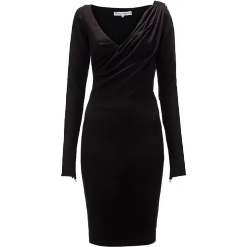 Schwarzes Gerafftes V-Ausschnitt Kleid - JW Anderson - Modalova