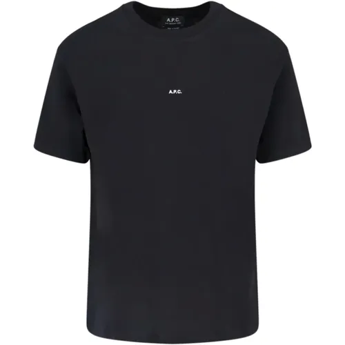 Schwarzes Baumwoll-T-Shirt mit weißem Logo - A.p.c. - Modalova