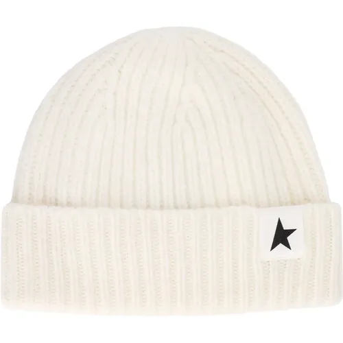 Wool Logo Patch Ribbed Hat , male, Sizes: M, L - Golden Goose - Modalova