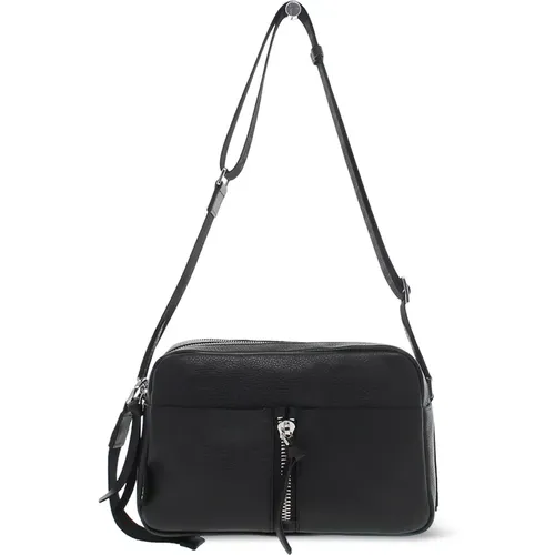 Schwarze Lederschultertasche mit dekorativem Accessoire , Damen, Größe: ONE Size - Rebelle - Modalova