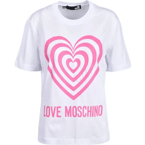 T-Shirts, female, , Size: M Cotton T-shirt with Stylish Design - Love Moschino - Modalova